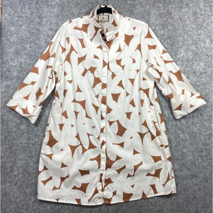 Tuckernuck Honey Petal Charlie Dress Womens L White Tan 3/4 Sleeves Pockets.